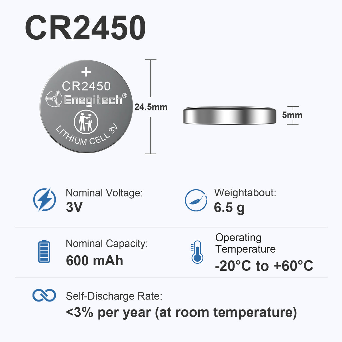 CR2450 Lithium Coin Battery, 3V Button Cell for Hygrometers, Remote Co ...