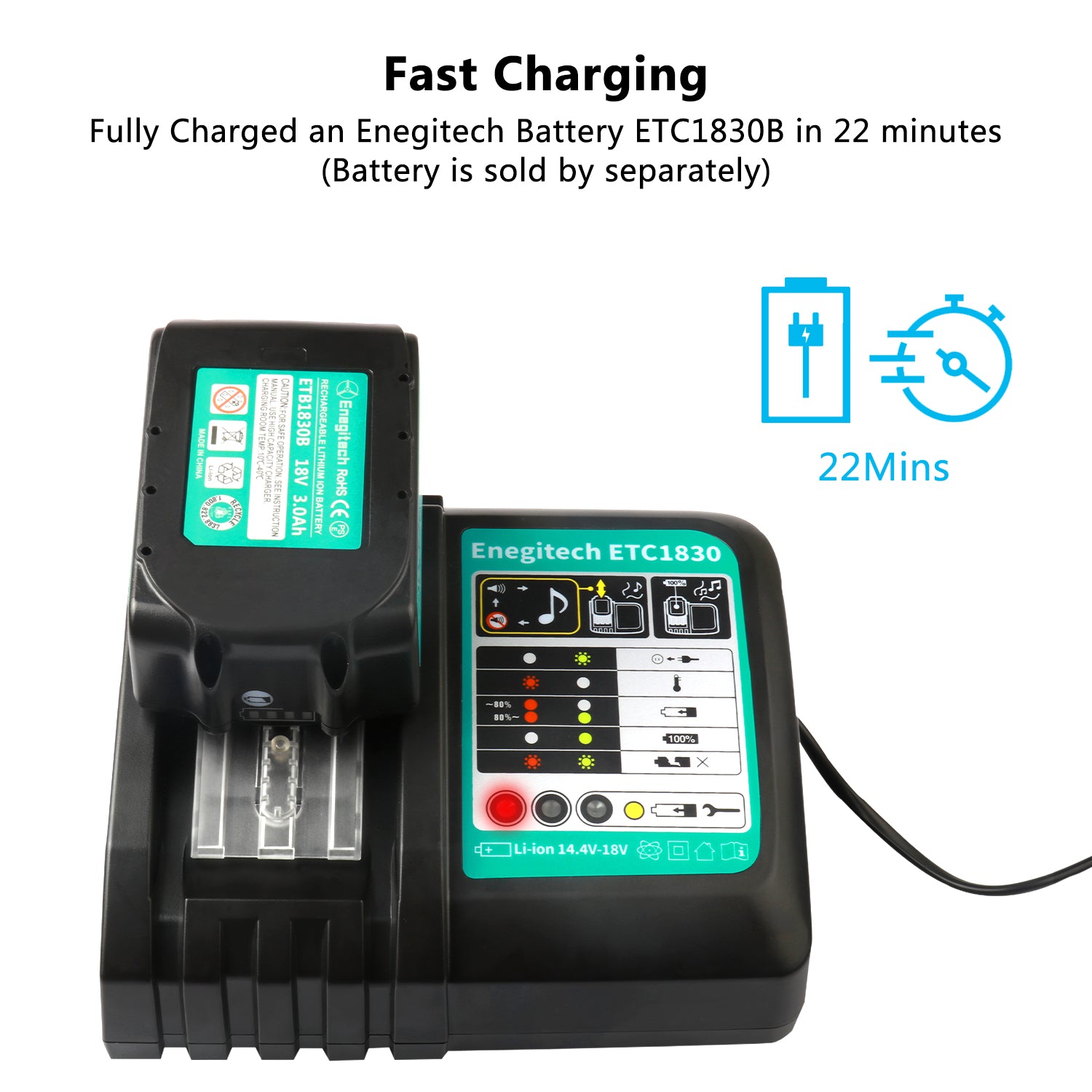 Enegitech 9V Battery Charger, 4-Slot Lithium-ion 9 Volt Fast Batteries
